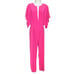 Norma Kamali Rectangle Jog Jumpsuit Barbie Pink SMALL Plunging Velvet Kimono NEW