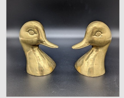 Vintage MCM Solid Brass Set Of Duck Head Bookends