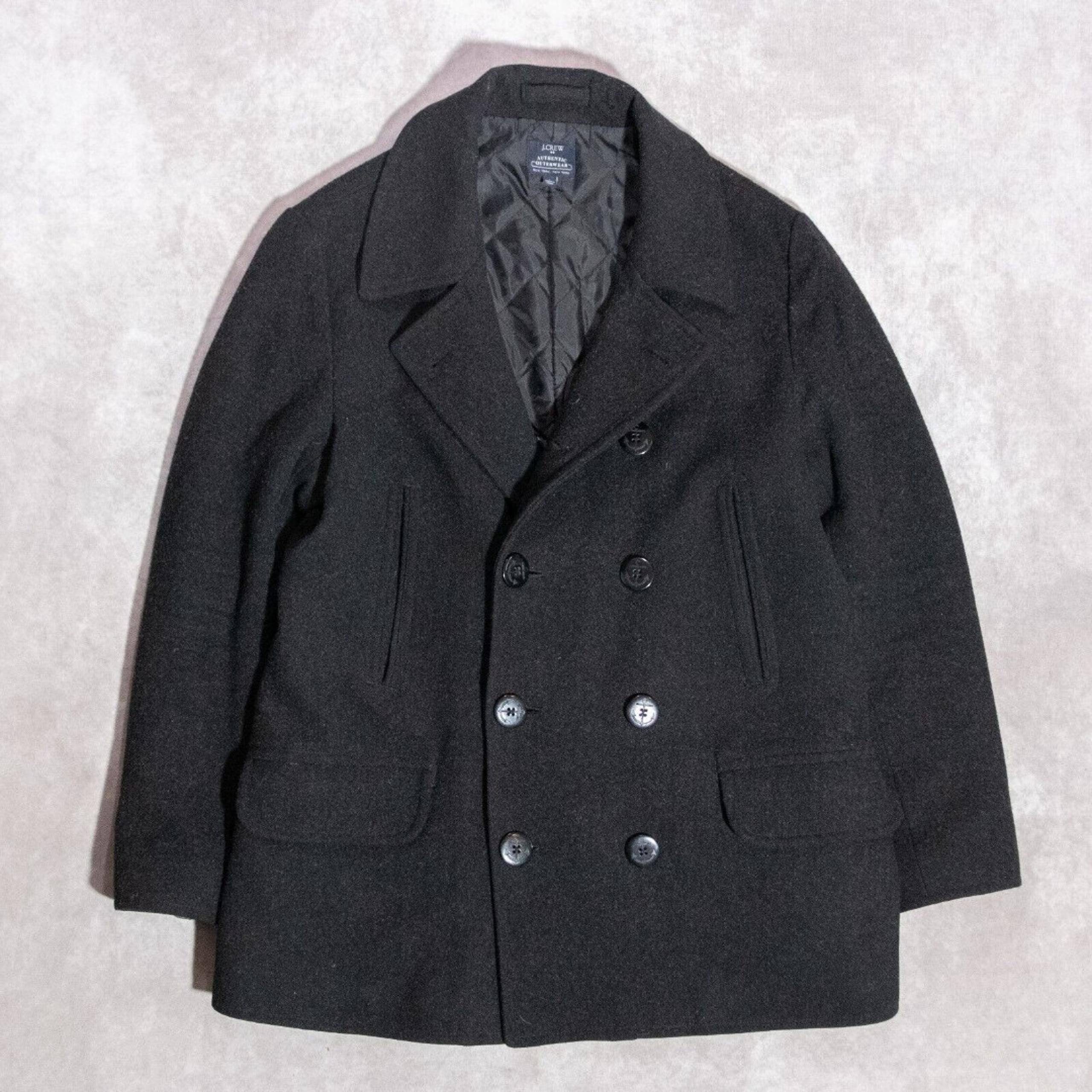 J. Crew Dock Peacoat Black Double Breasted Wool Blend Anchor Buttons Men's Large