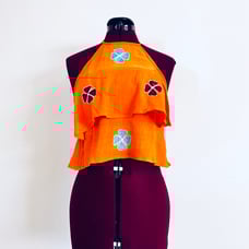 60s Halter Top Orange Cotton Gauze Embroidered made in India size S M