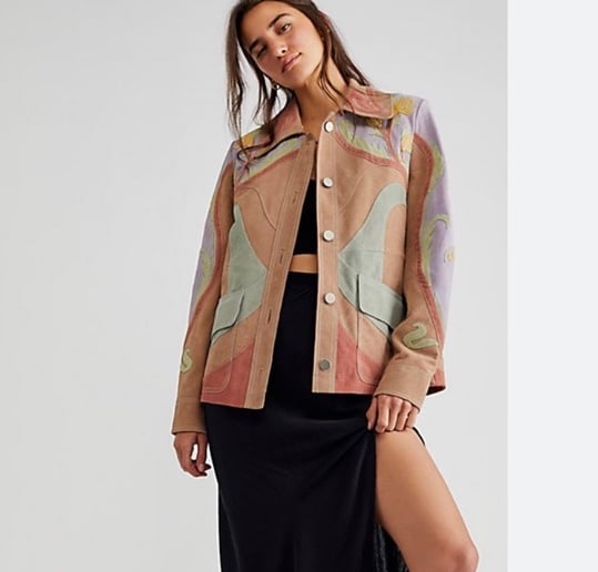 Free people lotus love suede jacket coat appliqué floral stars are psychedelic
