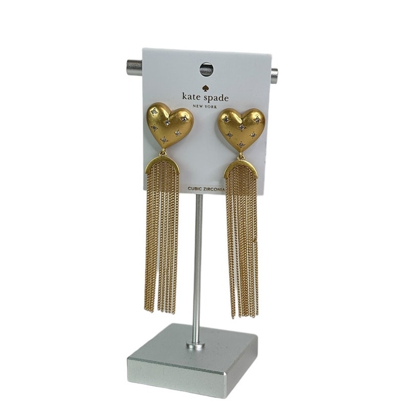 Kate Spade New York My Precious Heart Fringe Long Stud Earrings NWT