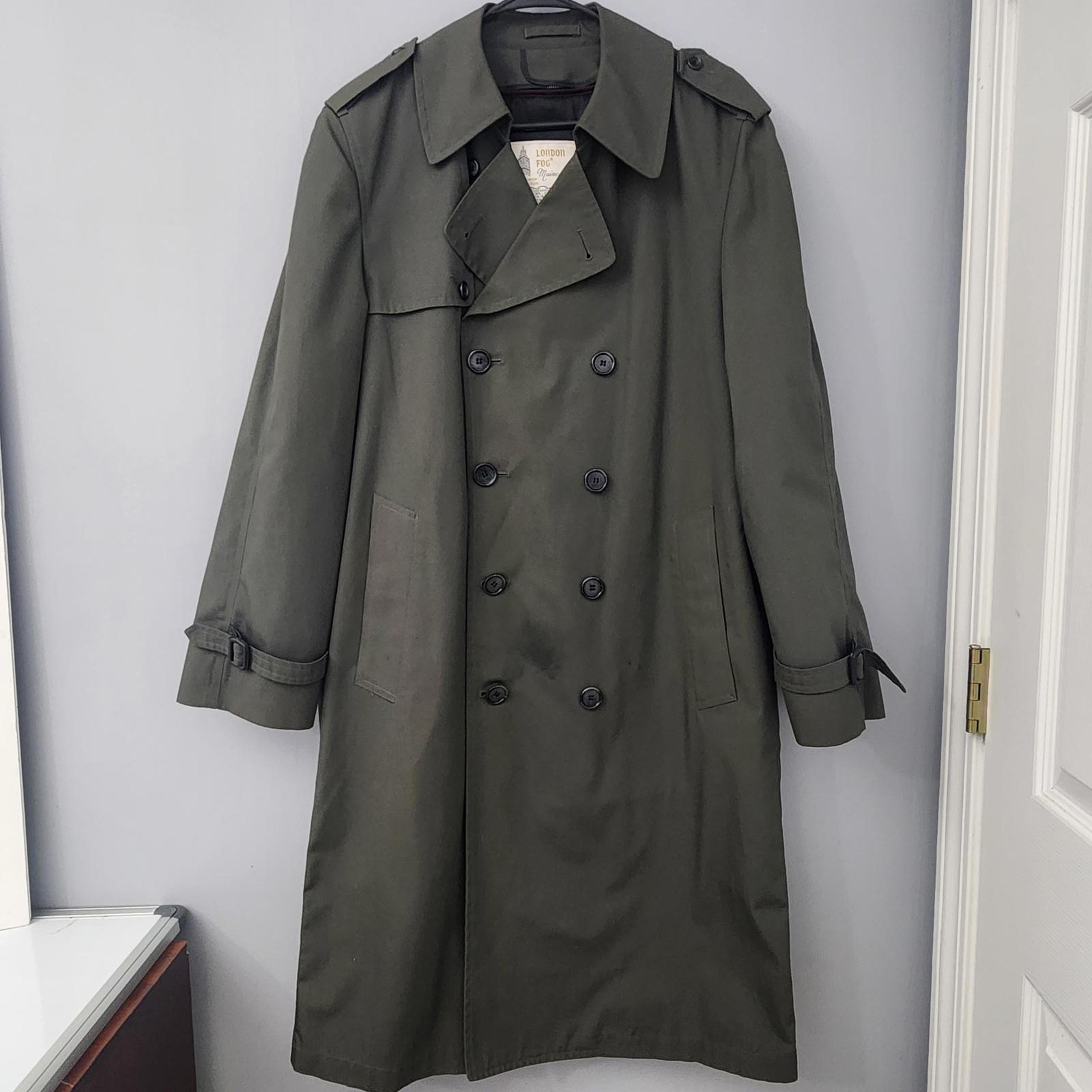 London Fog Overcoat Mens Green Lined Zip Out Removable Size 38 Reg