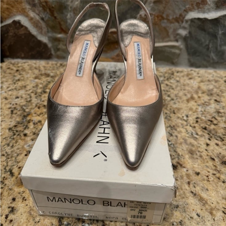 Manolo Blahnik Silver Slingback Heels