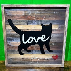 Cat “All You Need Is Love” Wood Decorative Photo for Wall Hanging Size 15” x 15”