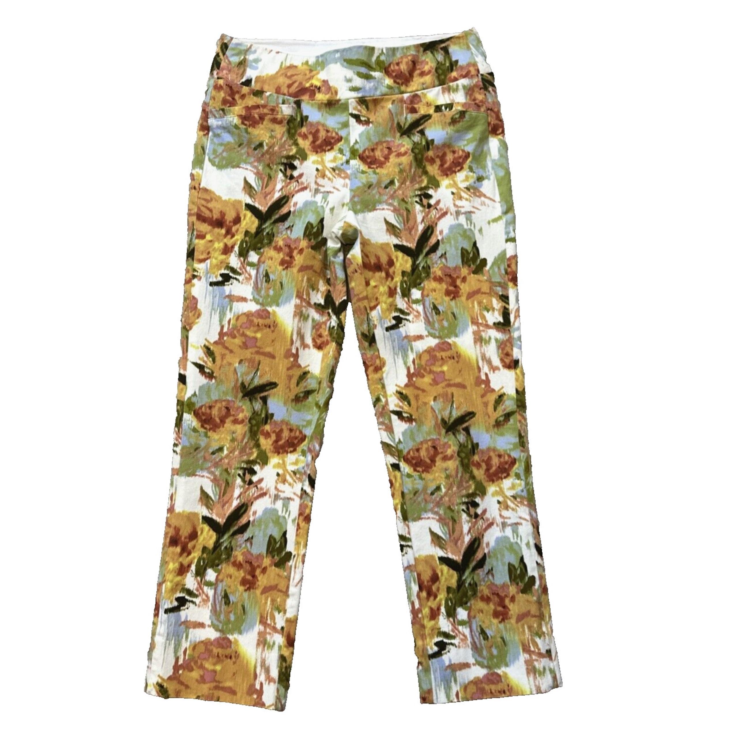 Soft Surroundings Women's Watercolor Tapestry Print Capri Pants Pull On XS