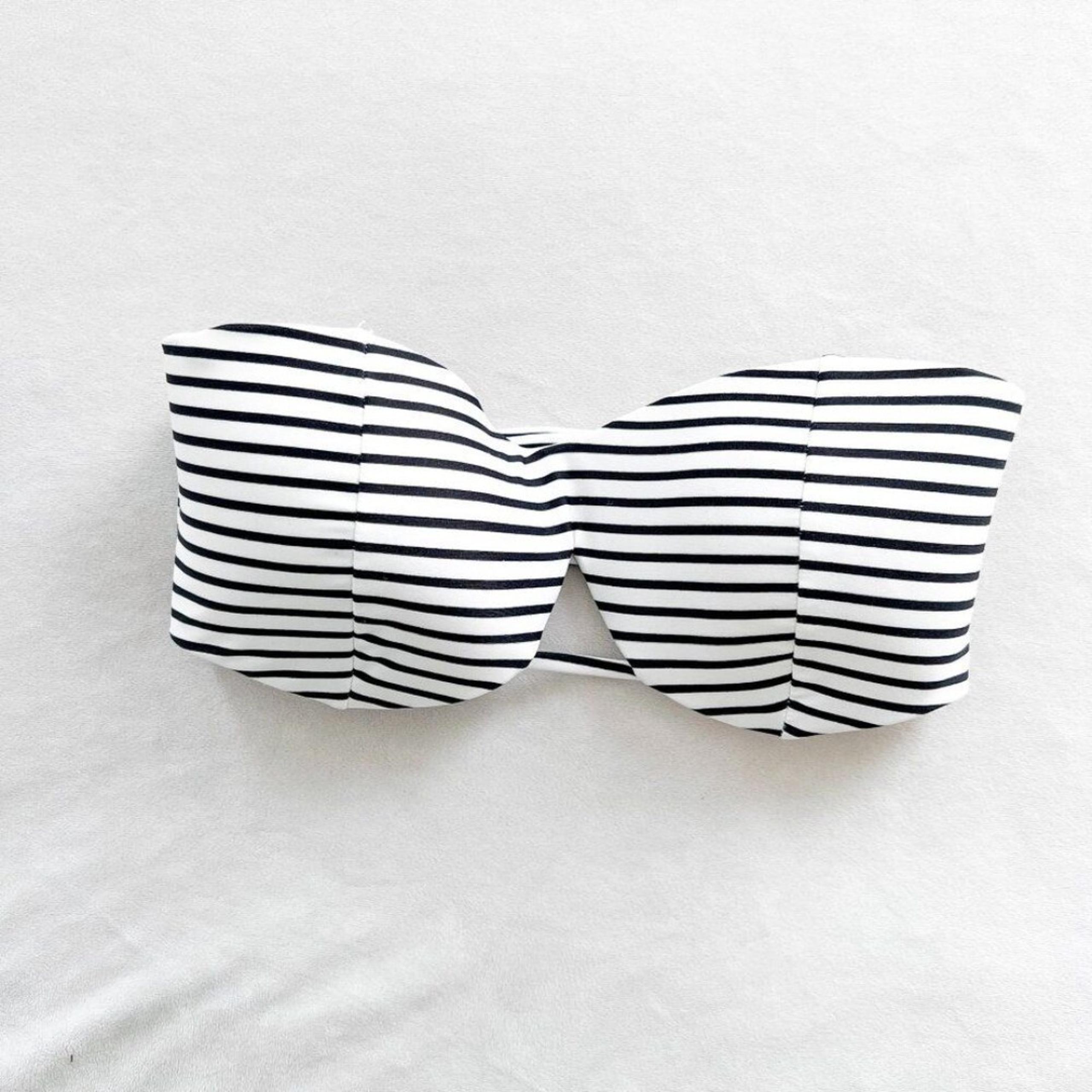 Mikoh Black and White Striped Cut Out Bandeau Bikini Top