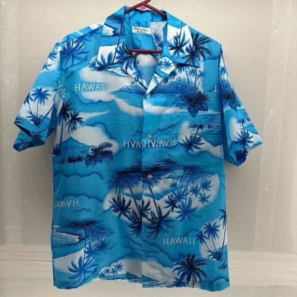Hookano Vintage 60s Silk Hawaiian Shirt Palm Trees & Hawaii All Over Size L