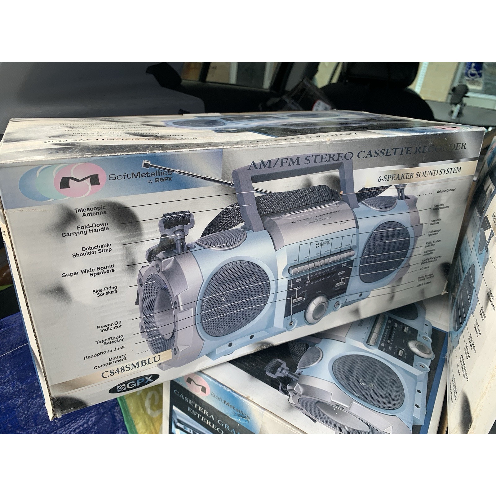 GPX C848SM Portable Am/FM Boombox w/ Cassette Player Bass Boost System Blue