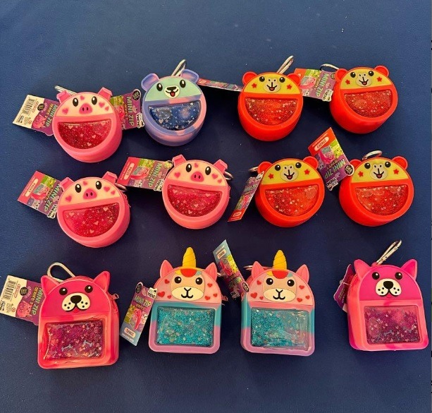 12pc Joe Trend Mini Zip Liquid Floating Glitter Zipper purse w backpack clips