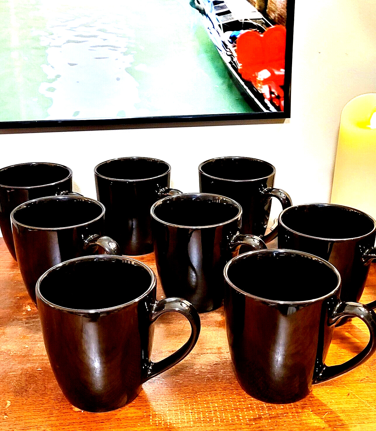 Set of 8 Brown / Black Coffee Mugs by Gibson Elite Midnight Palm (never used)