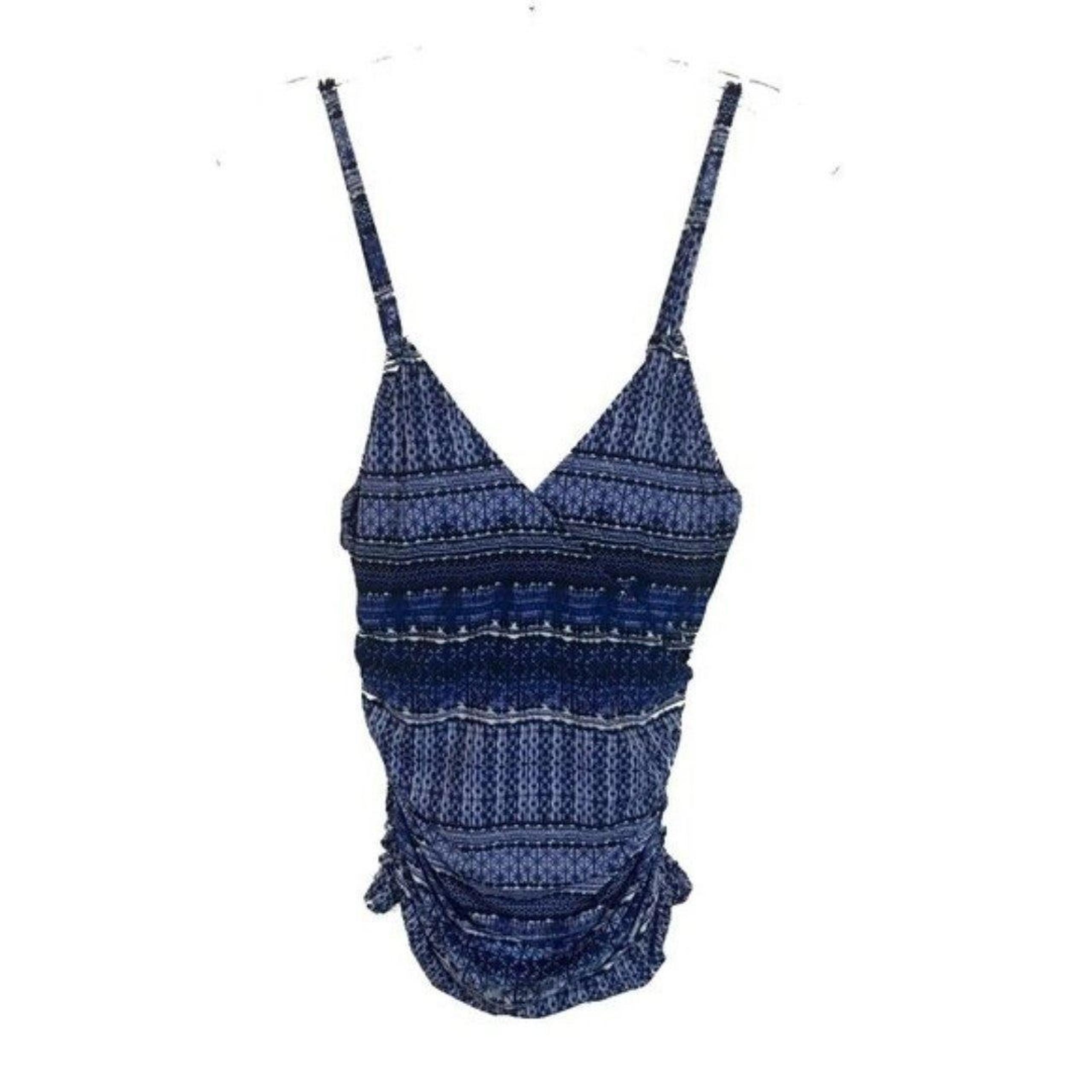 NWOT Womens Size 6 Garnet Hill Blue Mosaic Ruched Surplice Tankini Top