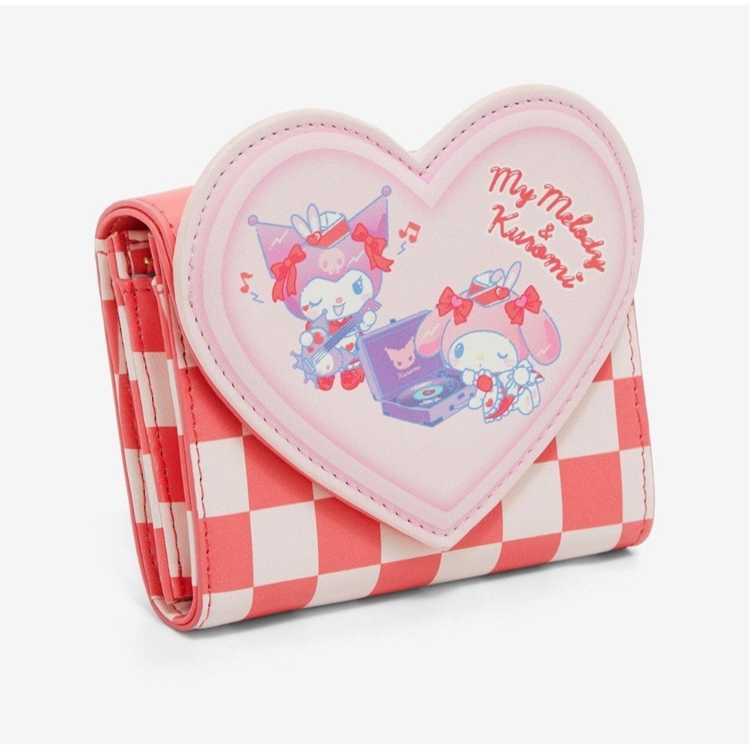 Sanrio My Melody & Kuromi Diner Music  Bow Heart Check Wallet - NWT