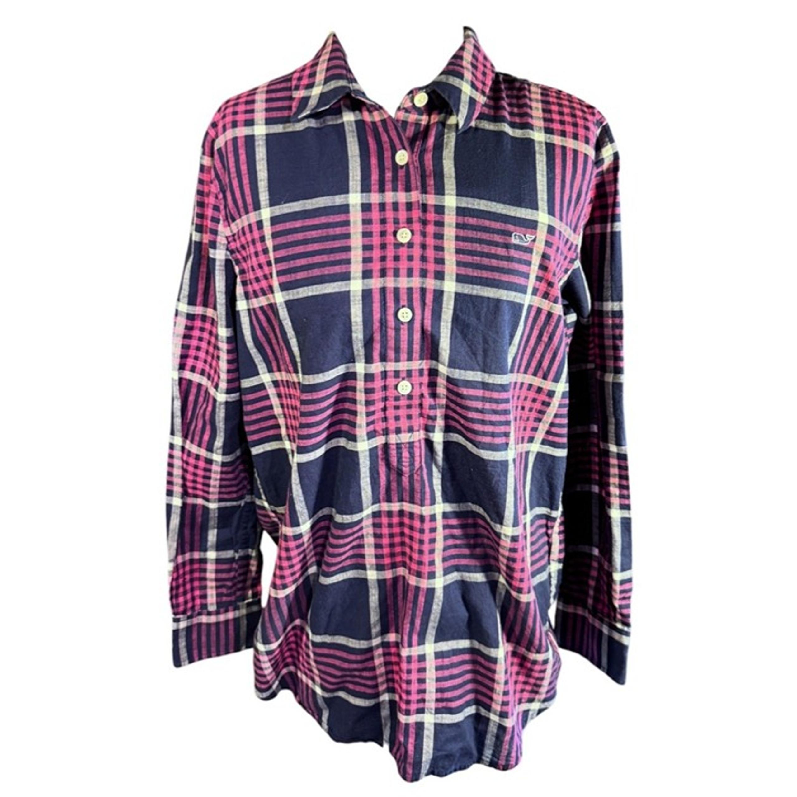 Vineyard Vines Womens Relaxed Fit Plaid Button-Down Shirt Cotton/Linen Blend