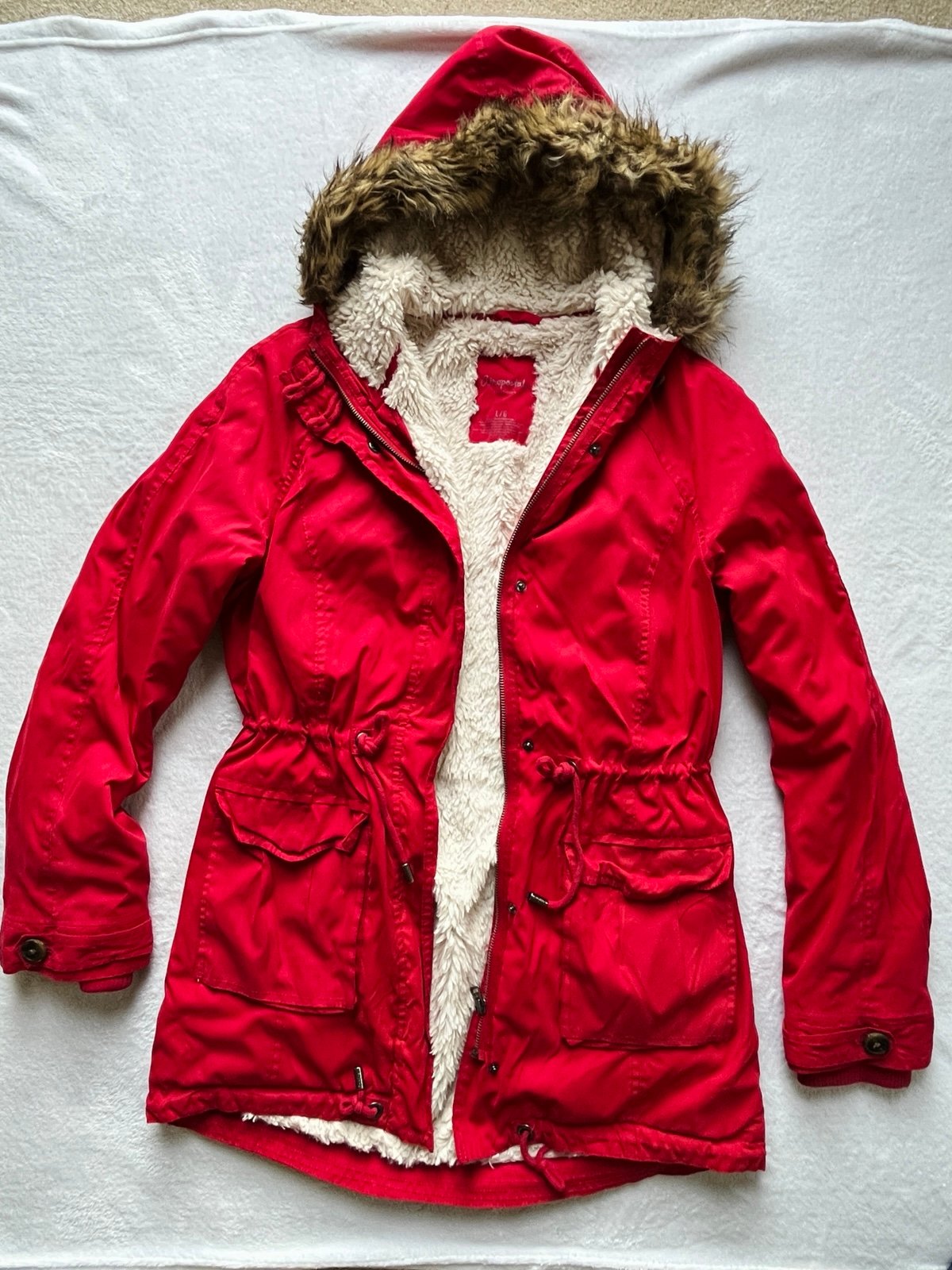 Aeropostale Fur Hoodie Jacket Coat Red, Large