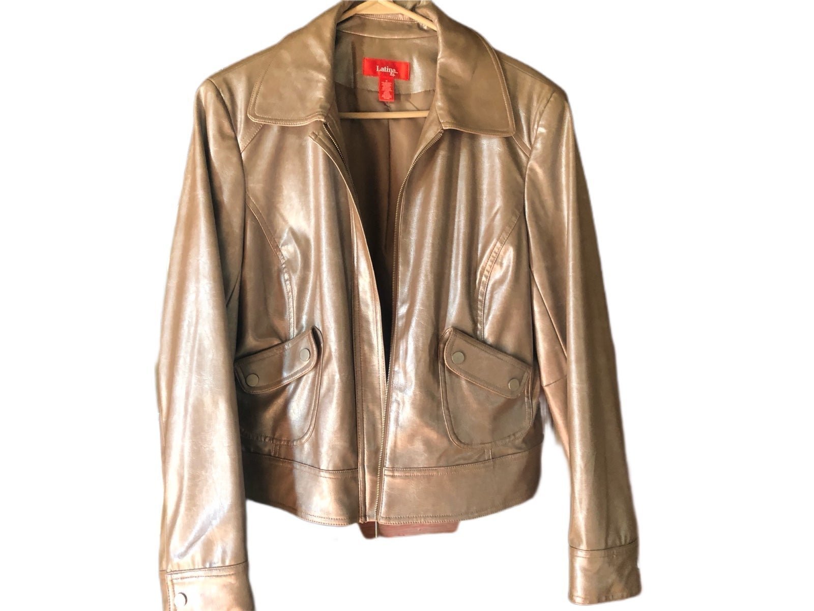 Silver Leather Womans Medium Faux Leather Jacket