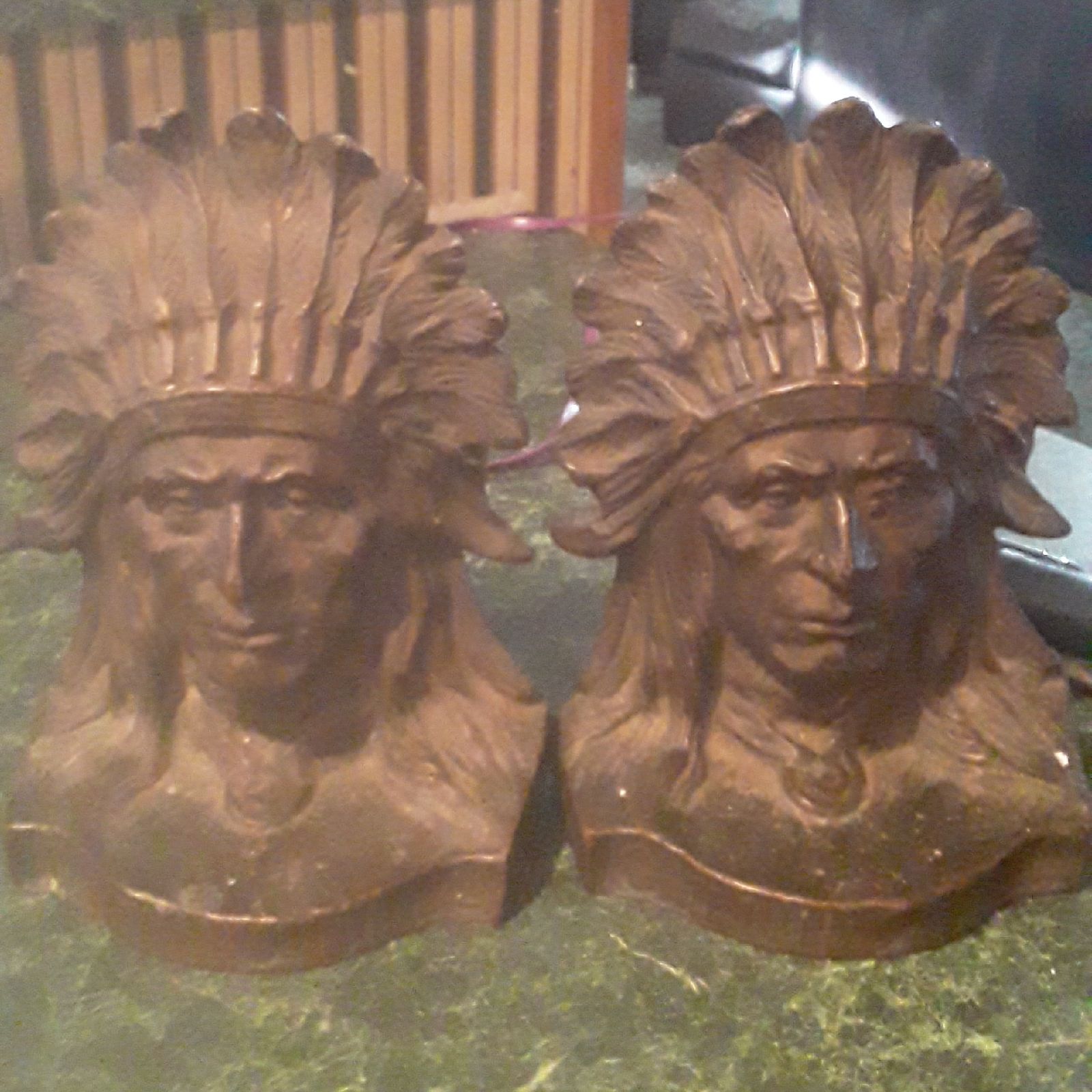 Antique sitting bull Indian bookends
