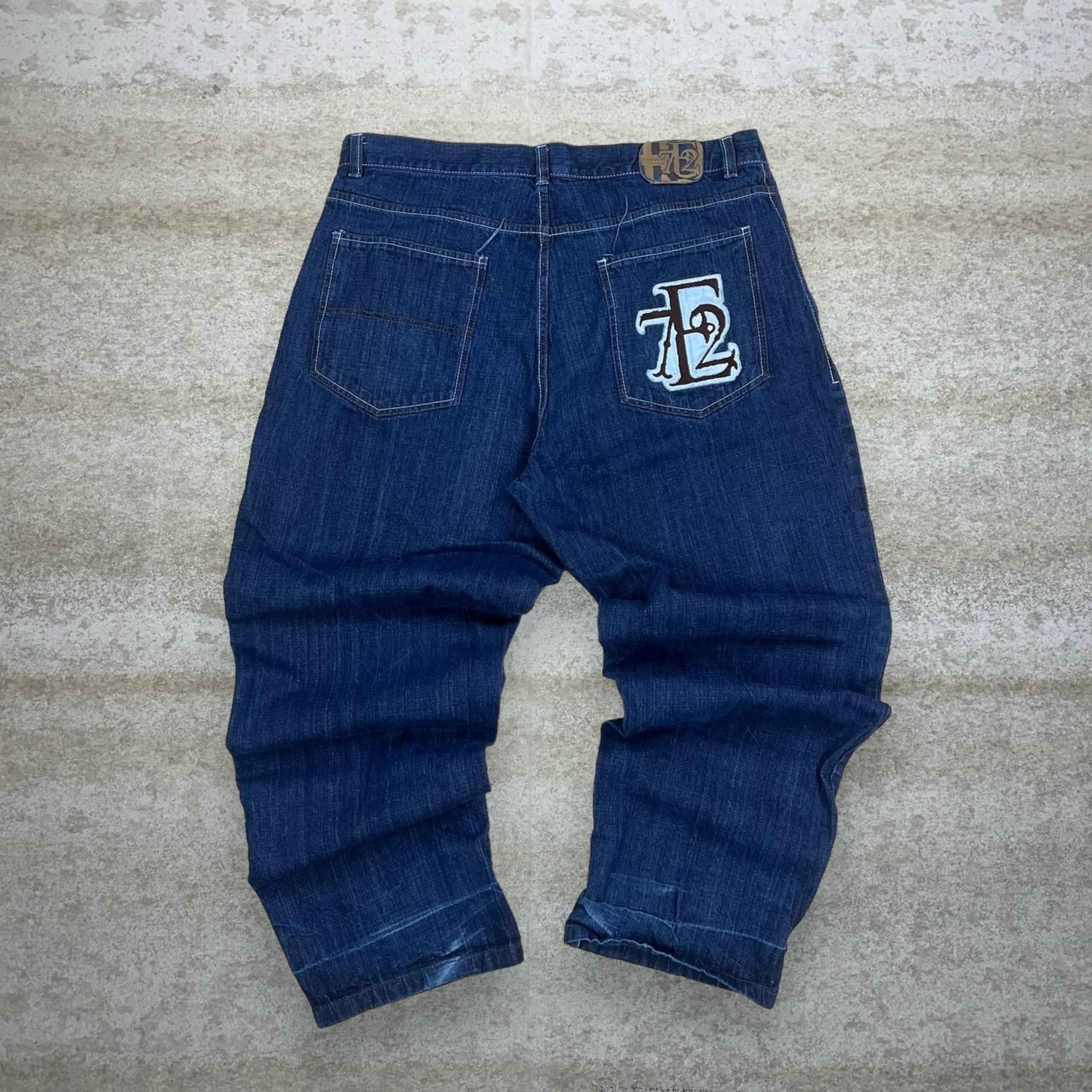 Vintage Skater Wide Leg Jeans Evolution 72 Dark Wash Baggy Denim Rap Style Y2K