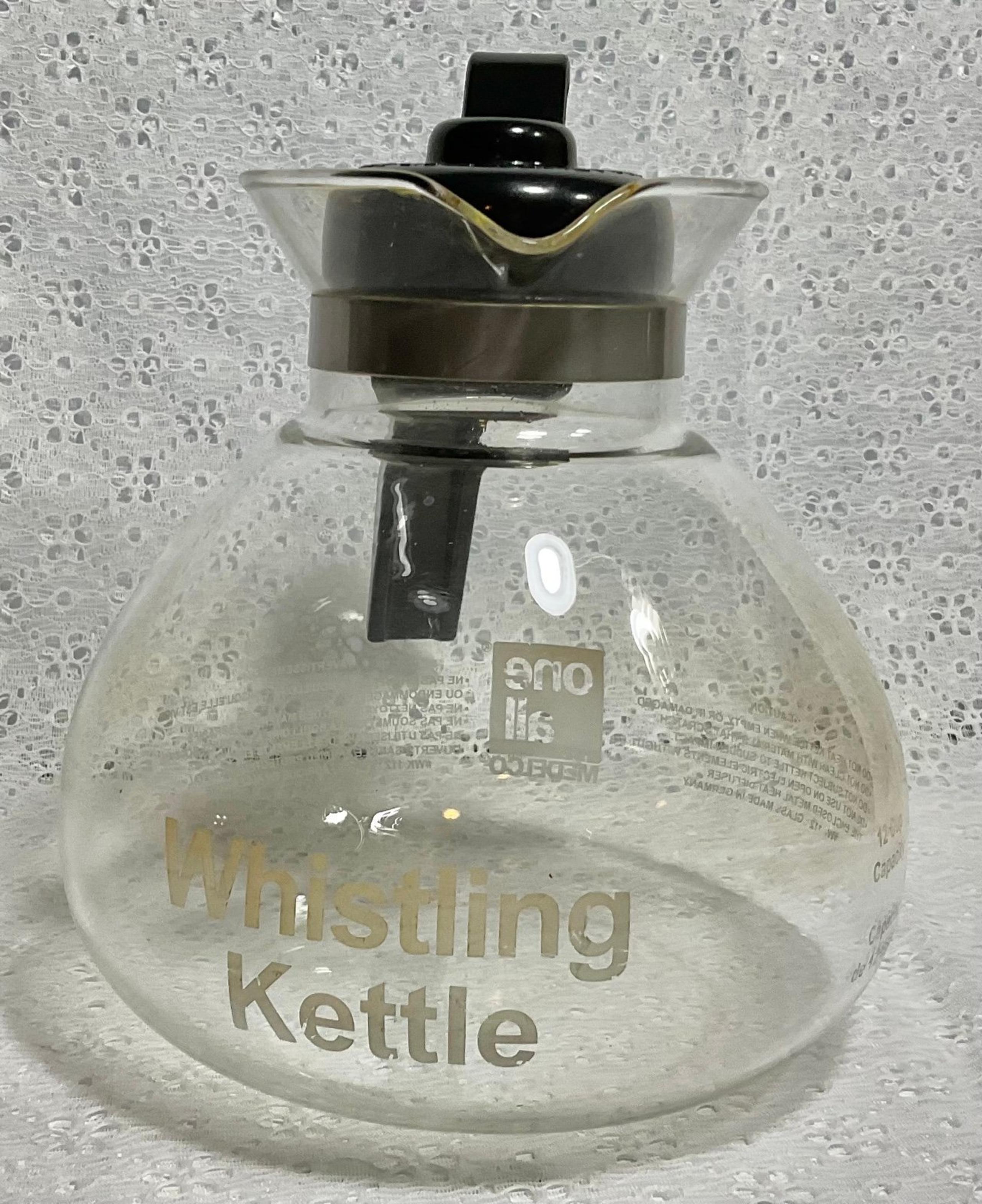 Medelco Cafe Brew Glass 12 Cup Stove Top Whistling Tea Kettle #WK112 Germany