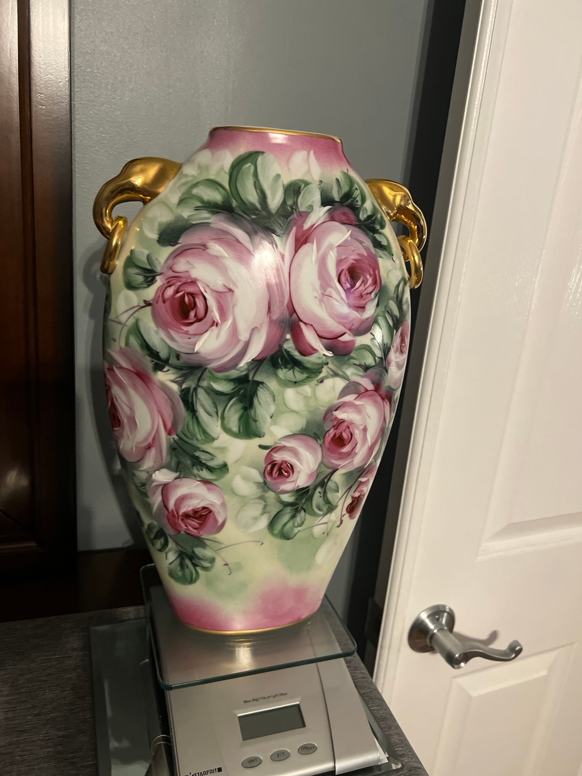 Original Vintage Hand Painted Nippon Rose Floral Vase Large 15”
