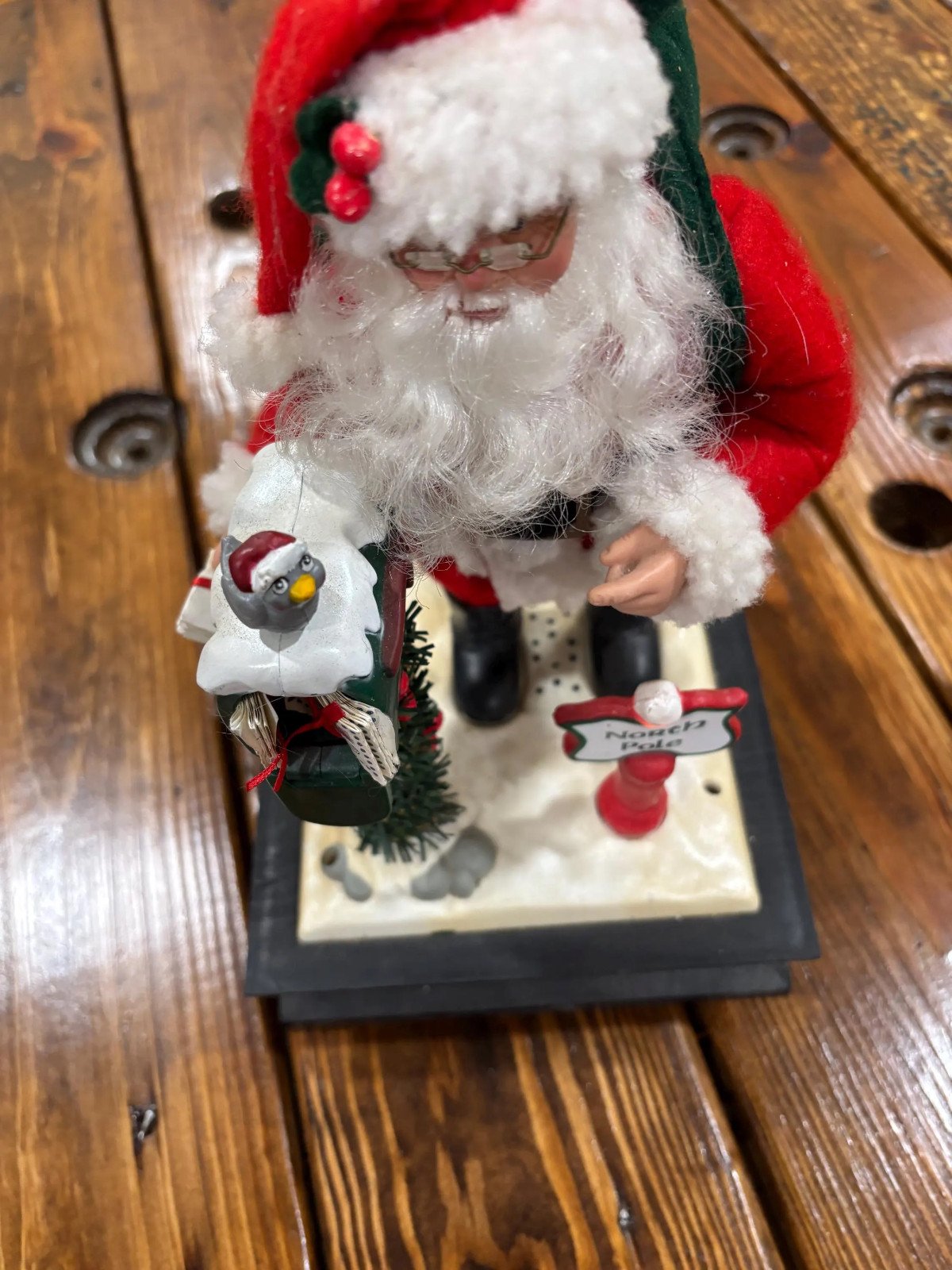 1993 Holiday Creations Noel Music Santa Checking the Mail Lighted North Pole Vid