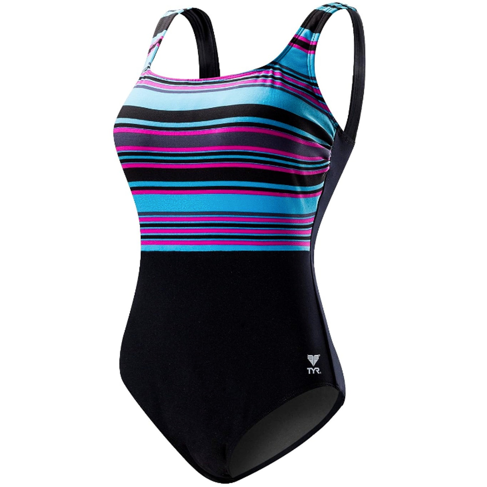 TYR Women DELRAY Aqua ControlFit 1pc SwimSuit -Black Multi Stripe - Size 8 - 80