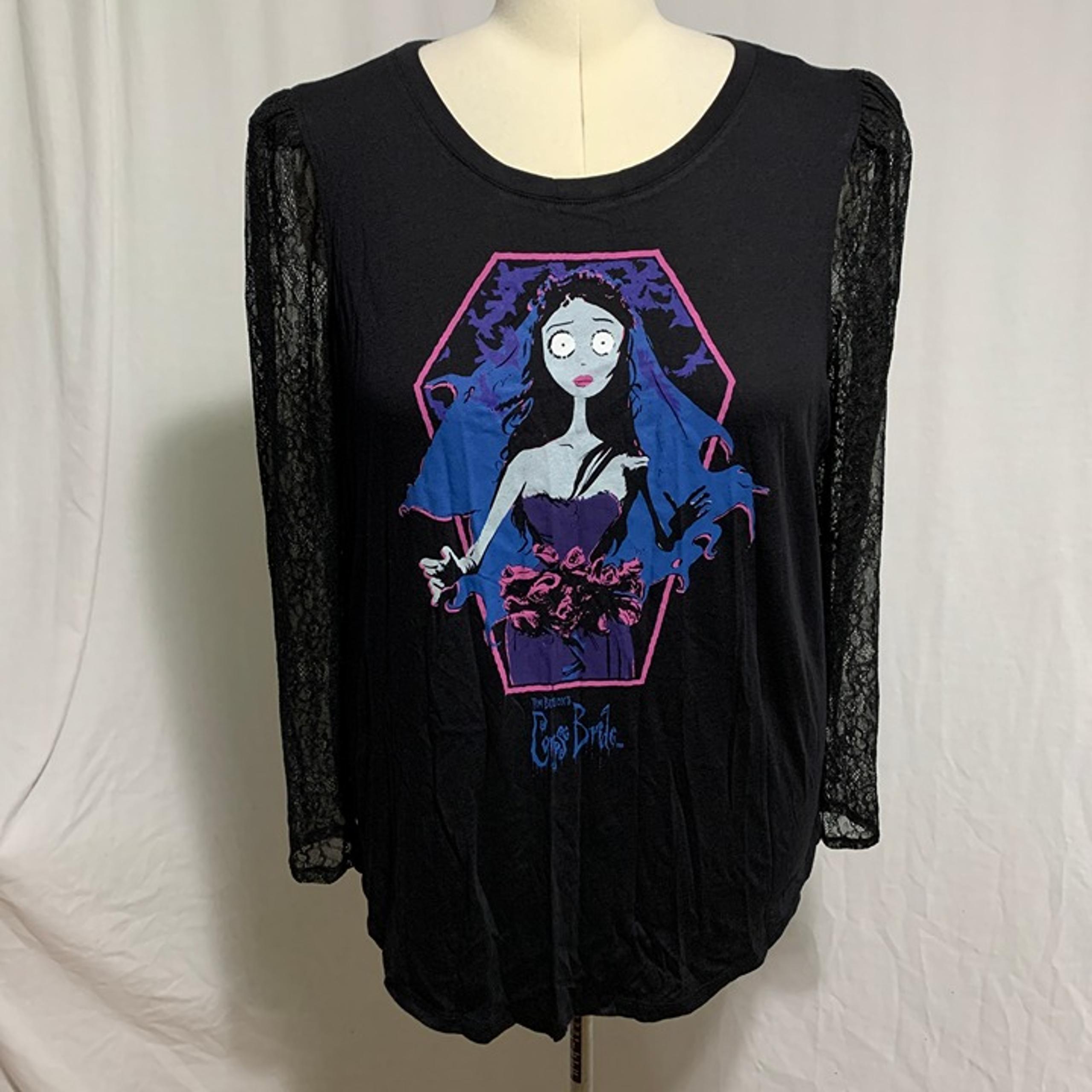 Torrid Tee Shirt Corpse Bride Halloween Lace Puff Sleeves Top Black Plus 2 18 20