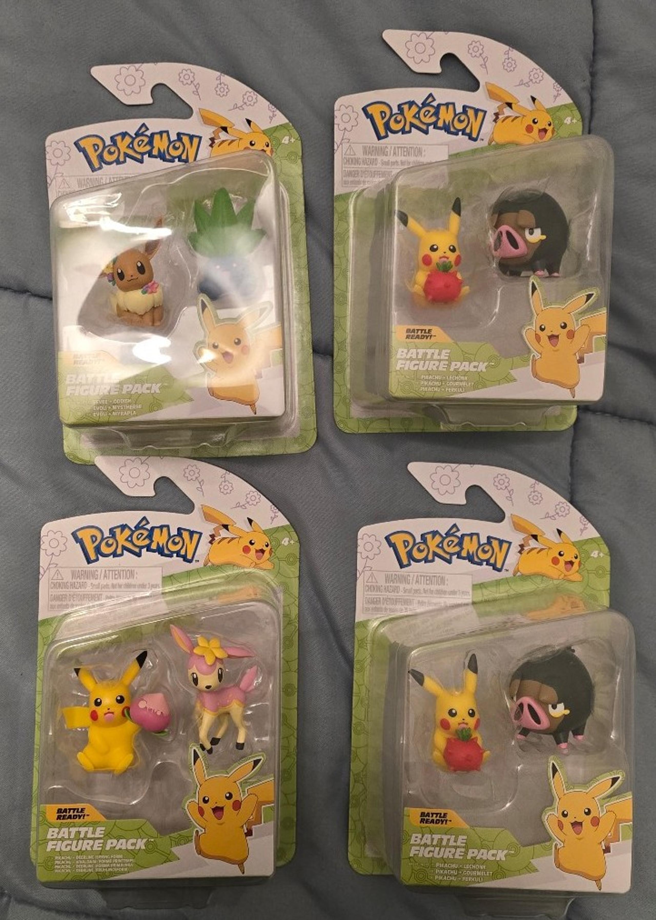 Pokémon Set of 4 Spring Battle Figures-Pikachu & Lechonk, Eevee & Oddish, Deerl