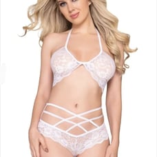 Floral Lace Bralette and Boyshort - white