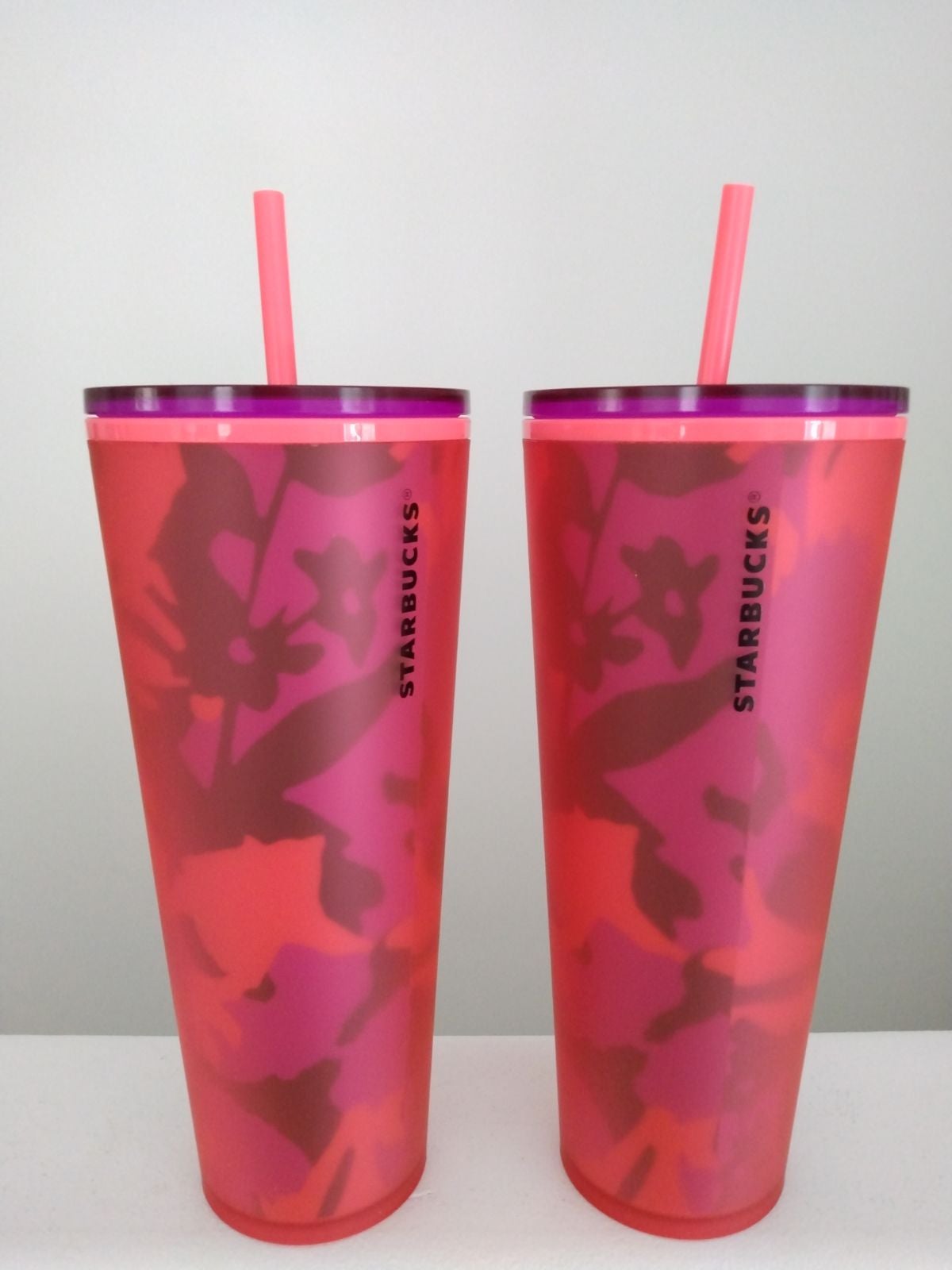 TWO NWT Starbucks red soft touch floral tumblers 2022