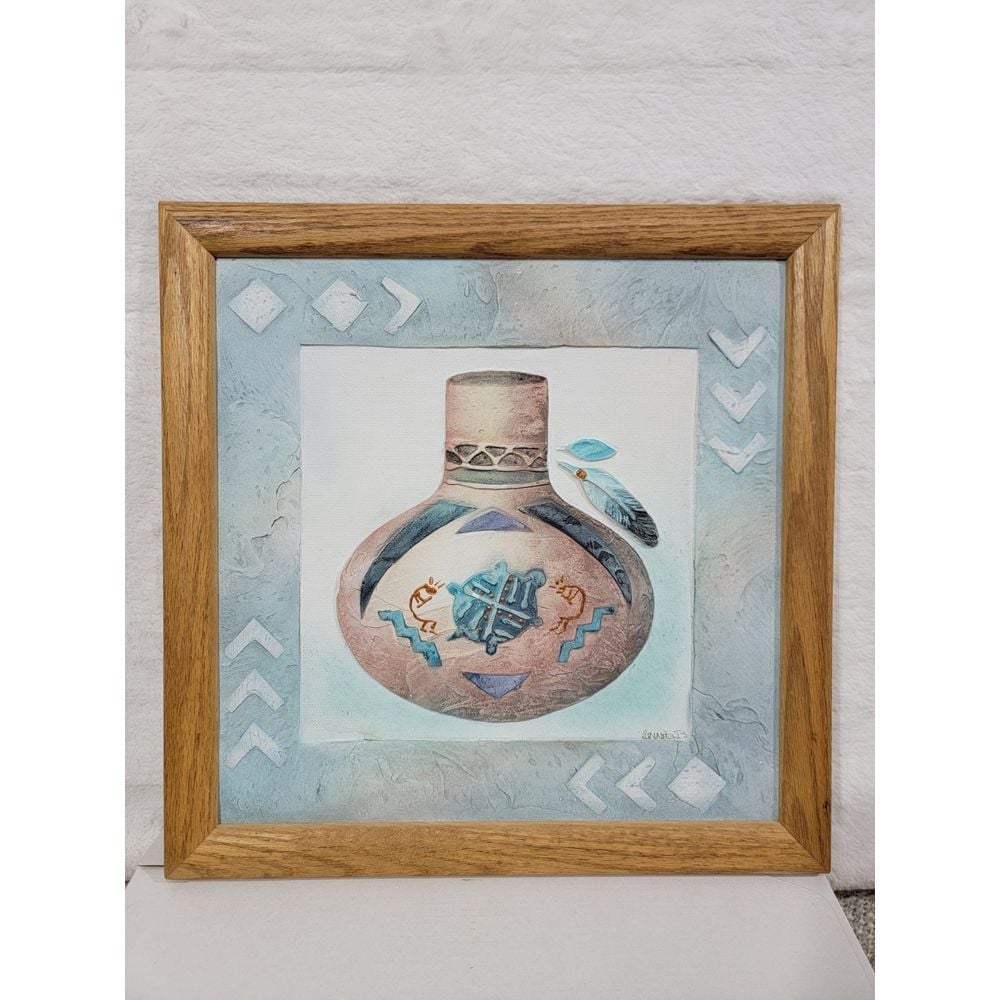 Navajo MEXICO Americana Indian PAINTING STUCKO PLASTER RELIEF FRAMED ART SIGNED