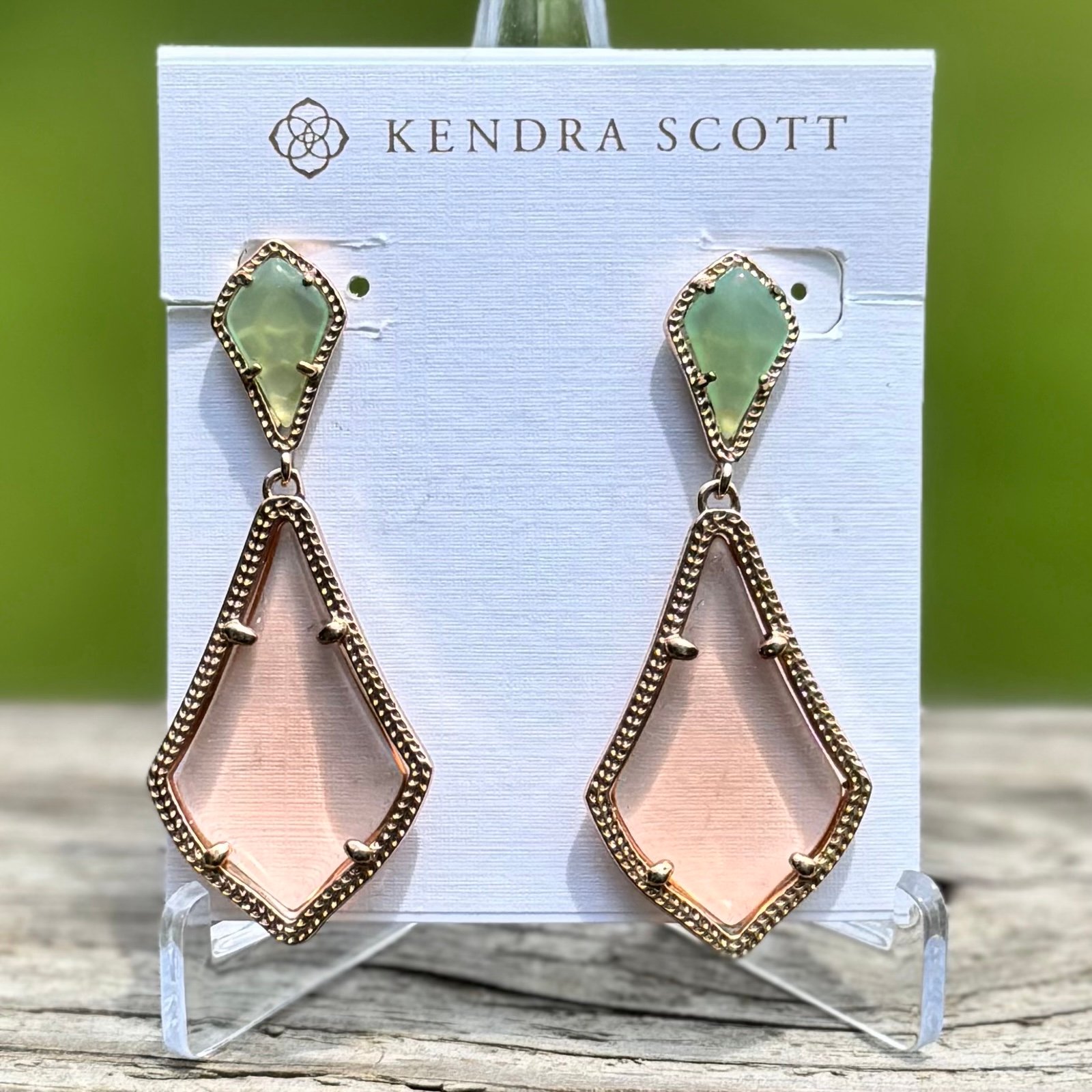 Kendra Scott Iridescent Peach Alexis Rose Gold Drop Earrings Rare