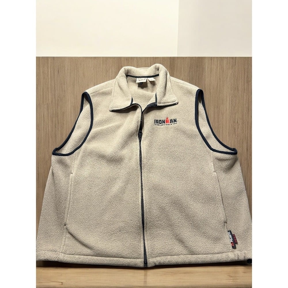 NWOT - Woolrich Men's XL Polartec Fleece Vest Ironman Triathlon Beige Full Zip