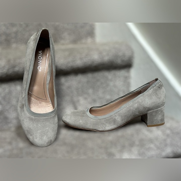 Vionic Olympia Natalie Slate Gray 100% Suede Pumps Women’s 8.5 Padded Insole