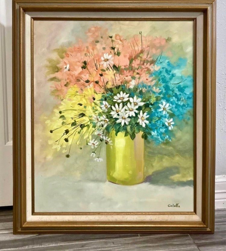 Original Wildflowers Daisies In Vase Signed Framed 29x25”
