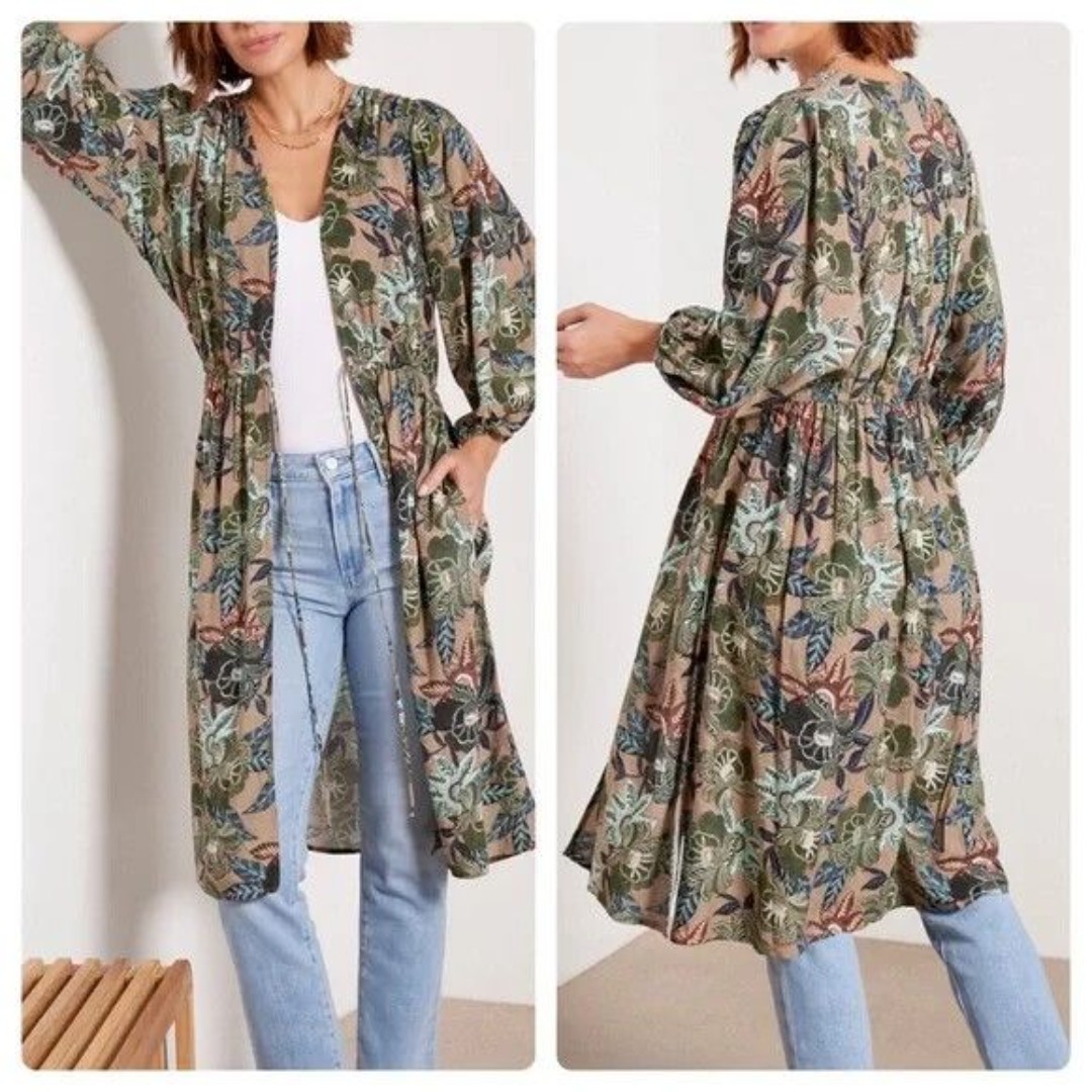 Evereve Mindy Midi Wrap Dress M/L Green Multi Paisley Open Tie Front Lightweight