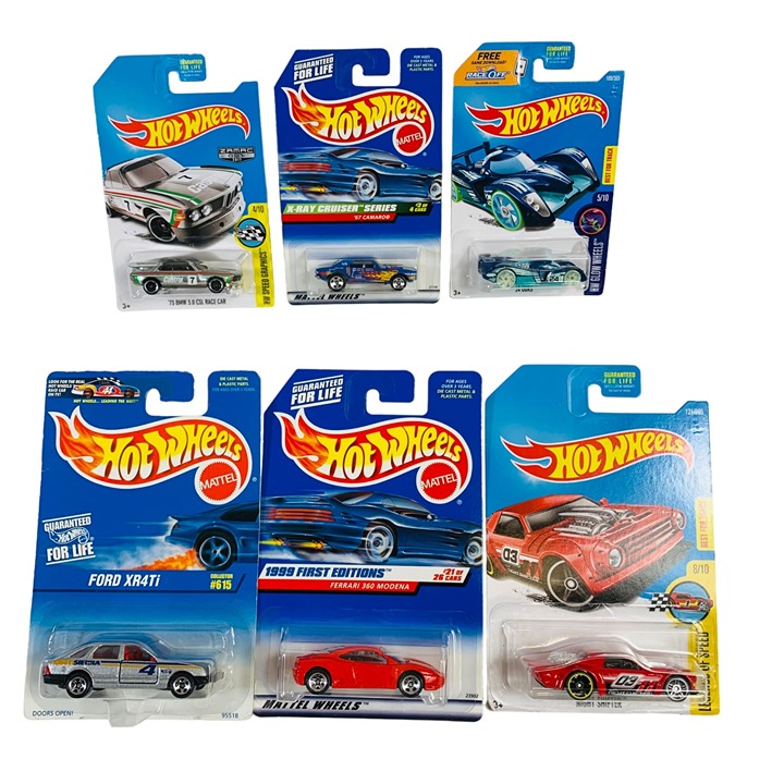 Hot Wheels Lot of 6 Cars Die Cast Mattel Wheels 67 Camaro 73 BMW Ferrari Ford