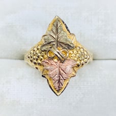 Black Hills Gold 10k 12k Yellow Gold Grape Leaf 2 Tone Marquise Ring Band Size 7