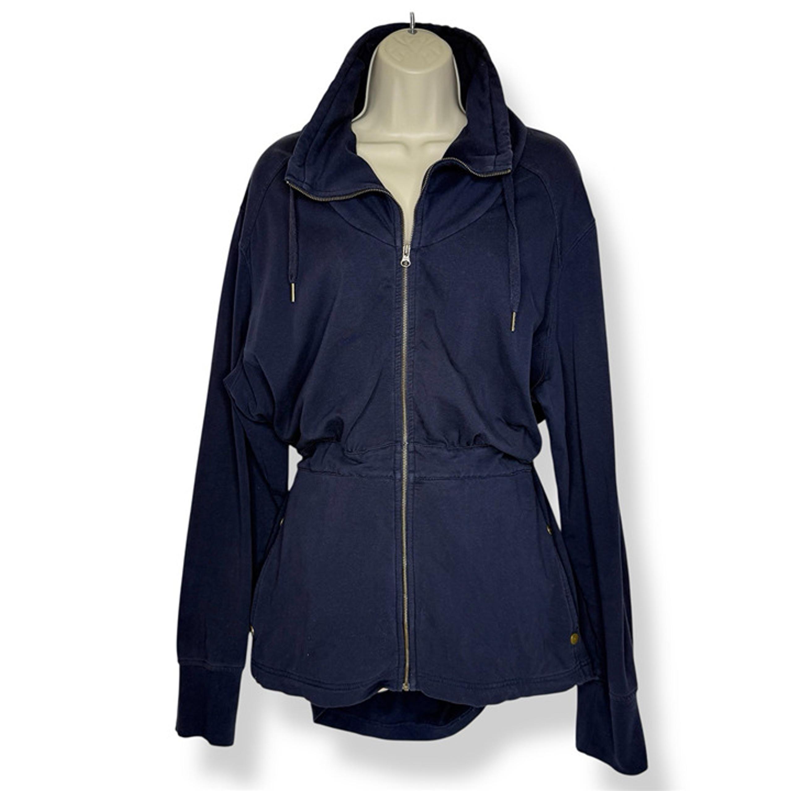 Eddies Bauer Women Navy Long Jacket XXL Zip Tie Waist Tall Neck Witchy Punk Goth