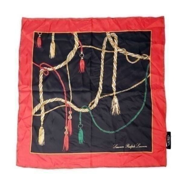 LRL Ralph Lauren Womens Scarf 100% SILK Rope & Tassel 56cm x 56cm 22” x 22” NEW