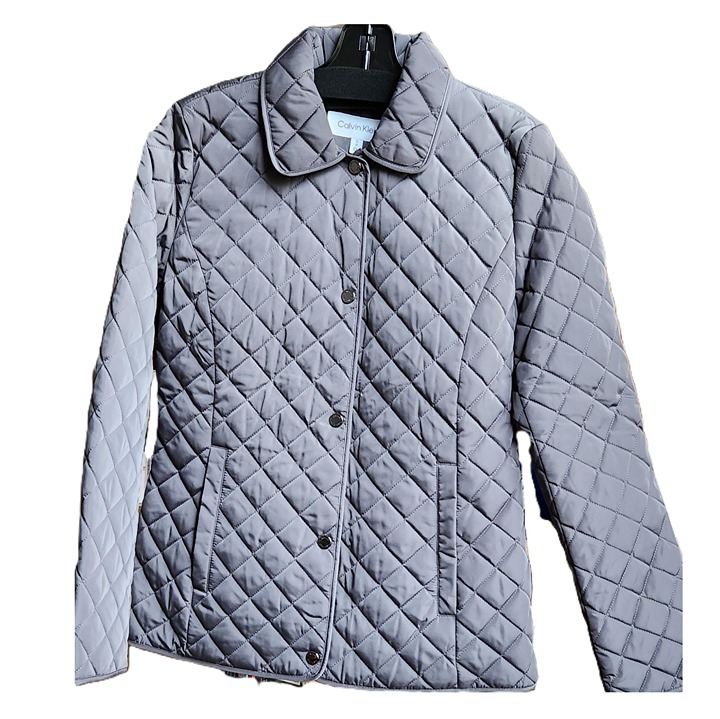 Calvin Klein Women's Collared Quilted Coat, Titanium, S (MSRP 140)