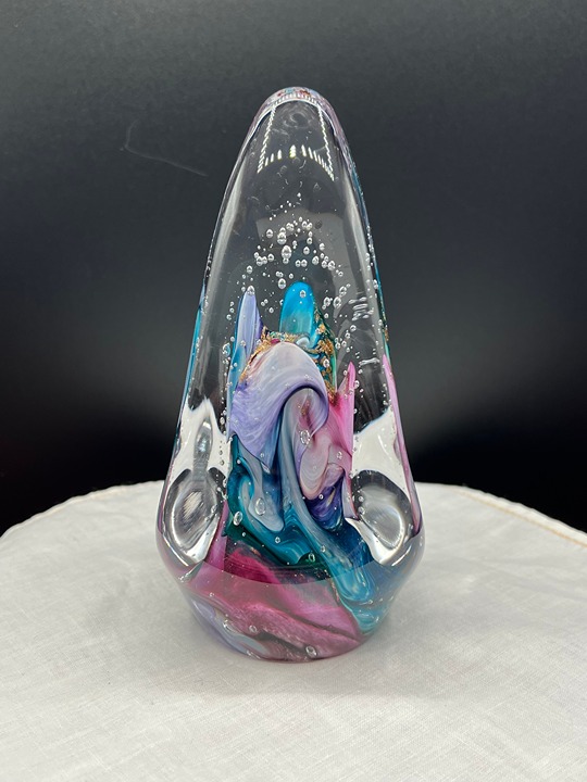 Signed Art Glass Paperweight Teardrop Shaped