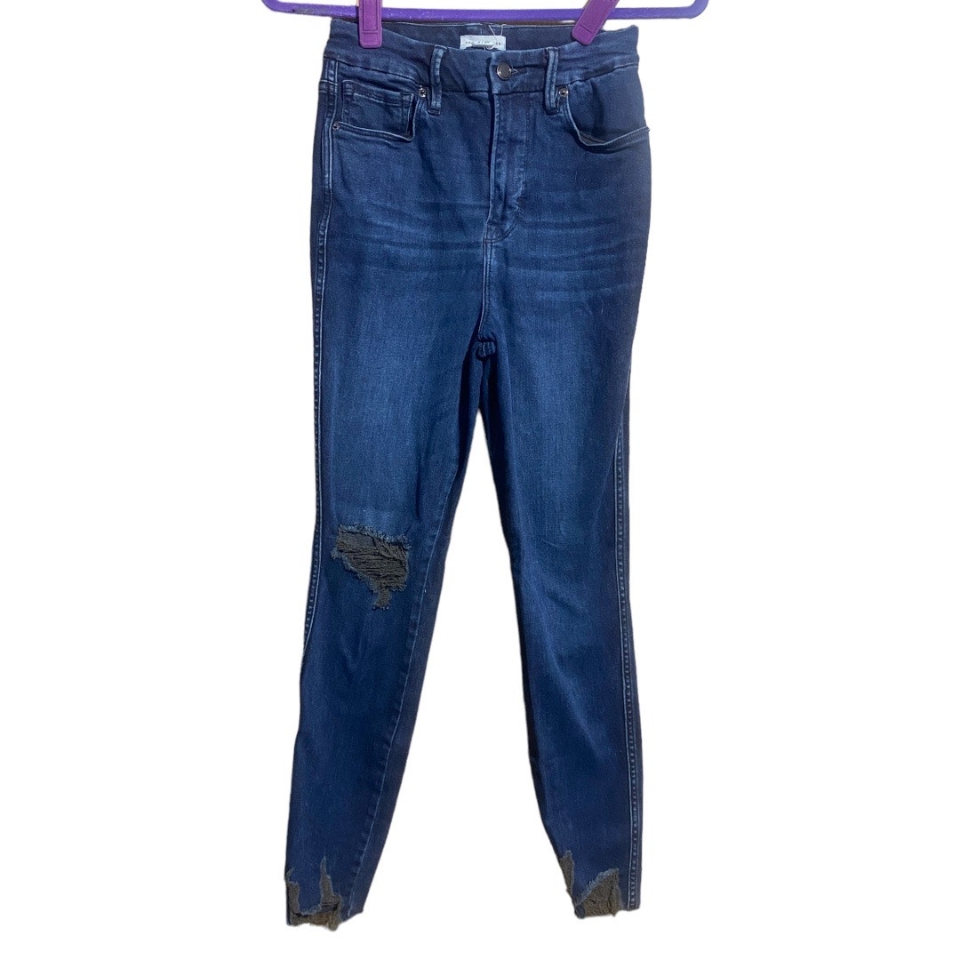 Good American classic slim straight high rise raw hem jeans size 2 / 26
