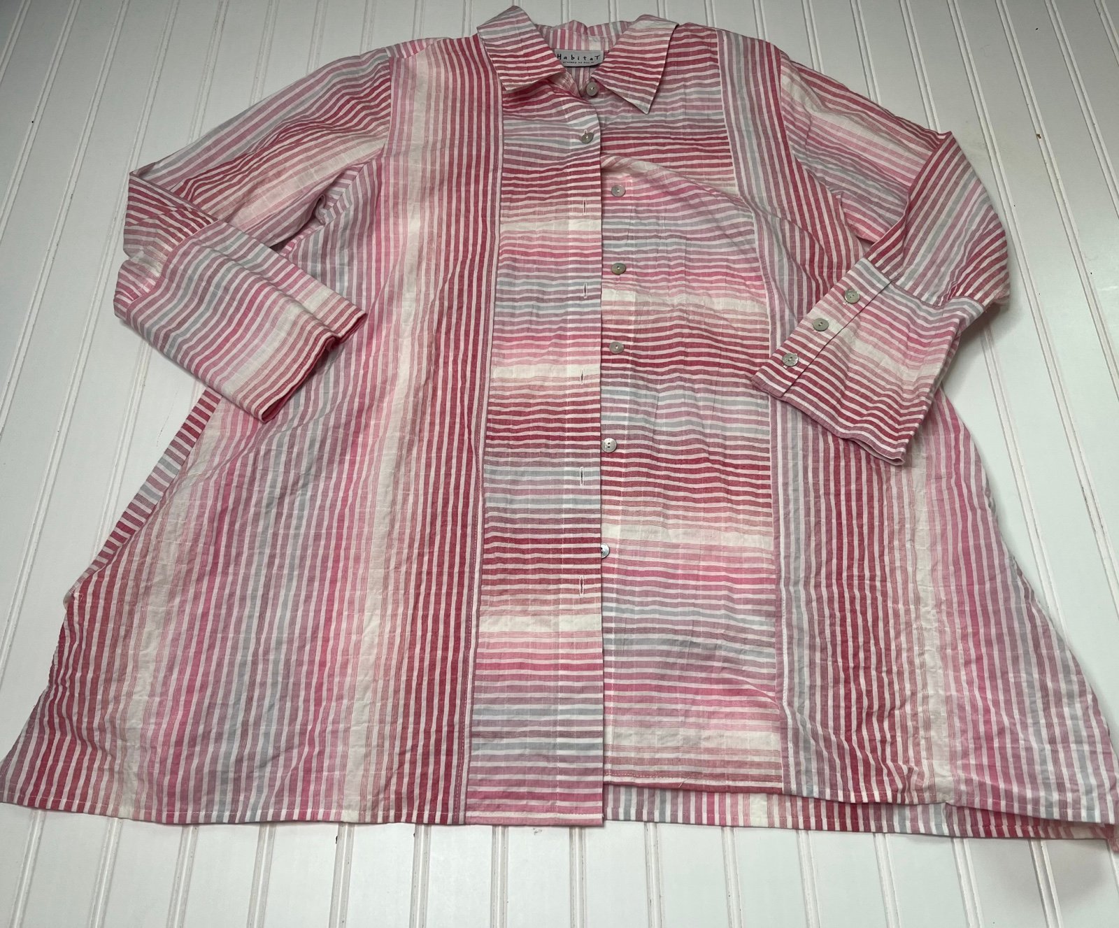 Habitat Clothes to Live in Tunic Top Womens Small Button Shirt Pink Striped NEW