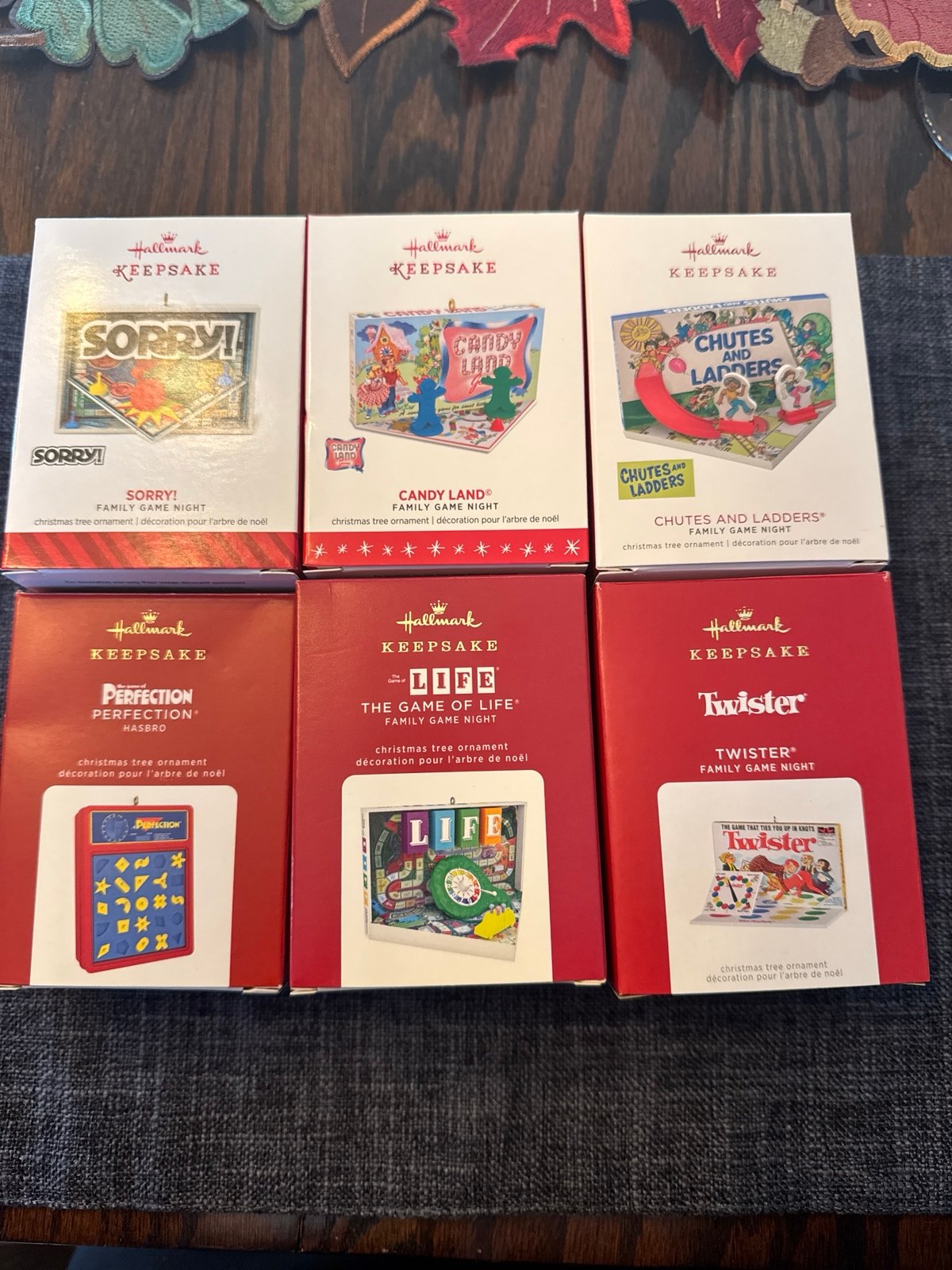 Hallmark FAMILY GAME NIGHT Ornaments 2014 / 2021 Set, ALL 6 New In Box