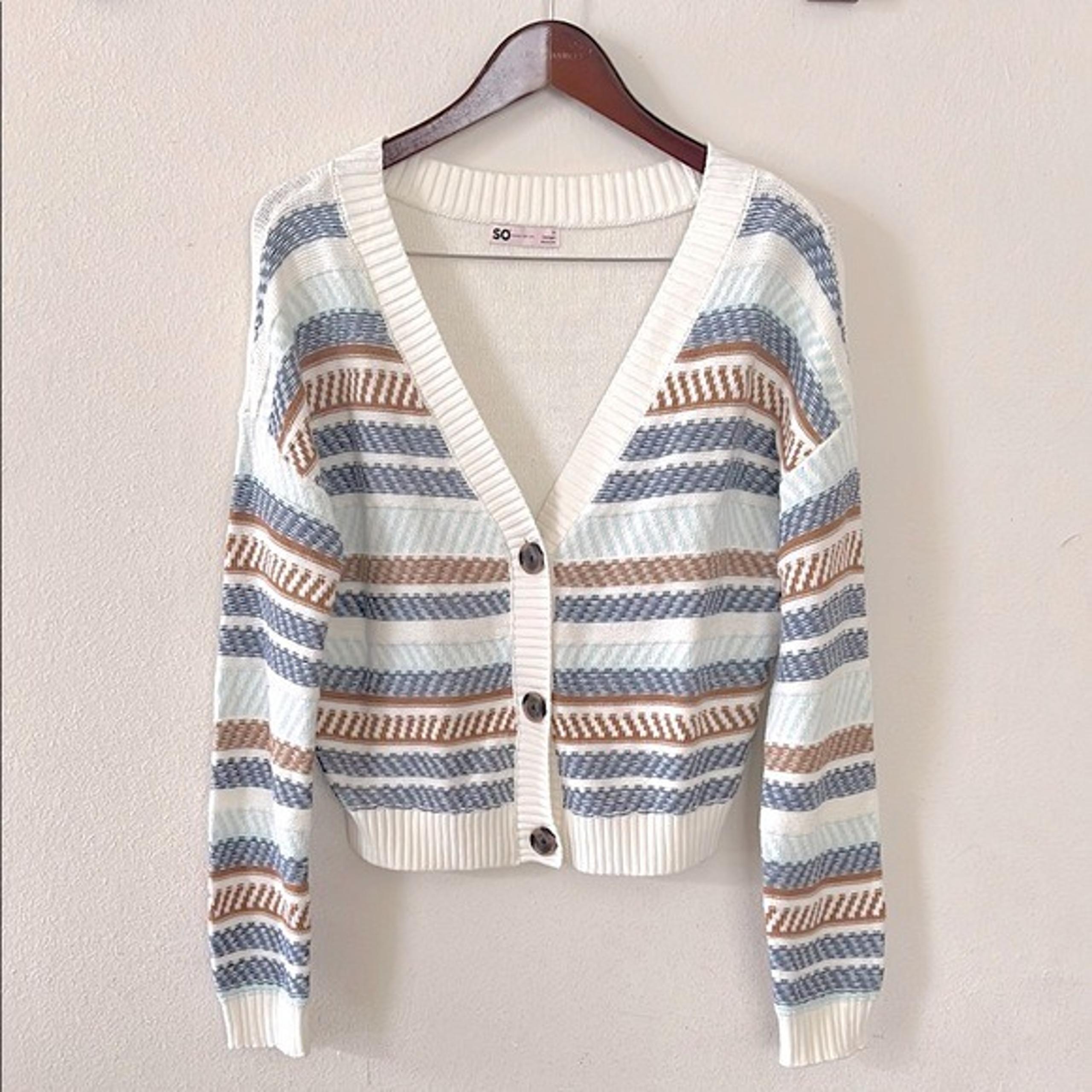 NWOT SO Women's Striped Cardigan Sweater Fall Winter Size Medium Knit Cottage