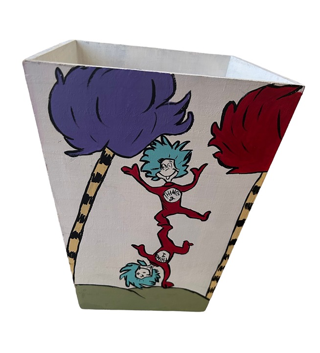 Dr Seuss Wastebasket, Wooden Cat in the Hat Wastebasket, Kids Room Trashcan