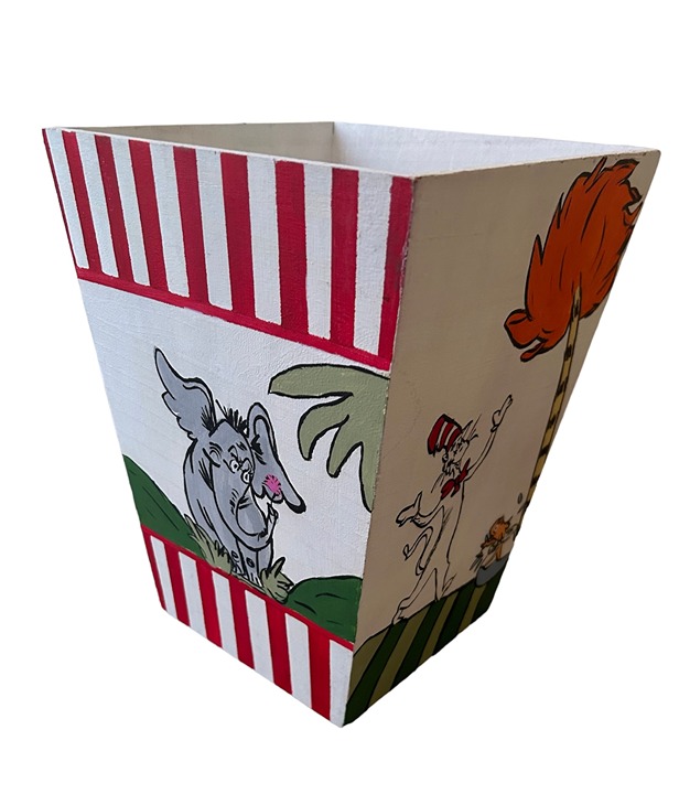 Dr Seuss Wastebasket, Wooden Cat in the Hat Wastebasket, Kids Room Trashcan