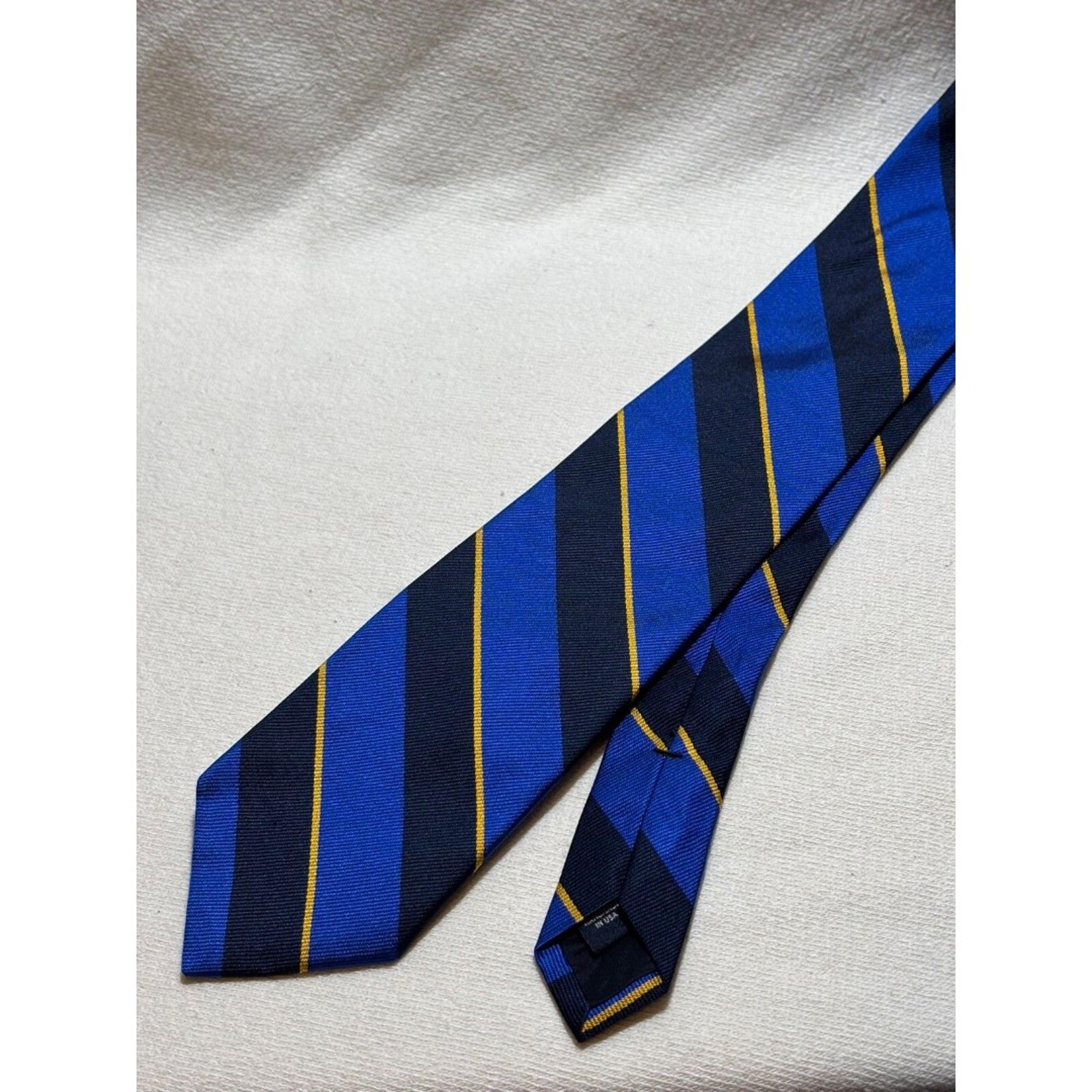 J.Crew Men’s Navy Blue Repp Stripe Tie 100% English Silk Handmade USA 3.5” x 57”