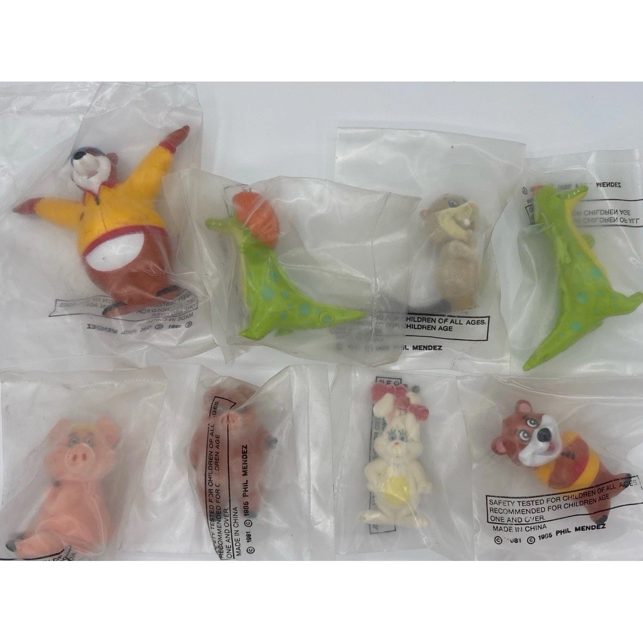 1986 Kissyfur PVC Toy Lot of 8 – Sealed Phil Mendez Figures – Vintage Cartoon